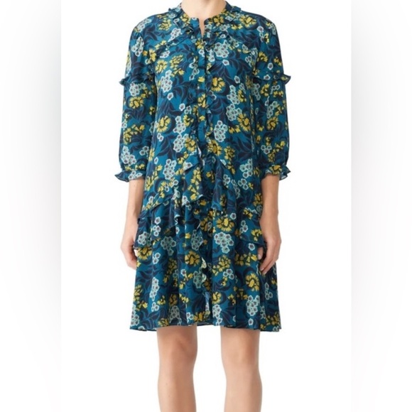 SALONI Tilly Ruffled Floral-Print Silk-chiffon Mini Dress in Sz 8 - Picture 1 of 10